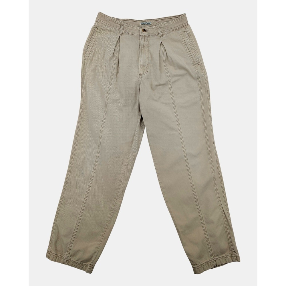 Bugle Boy Co Khaki Pleated Chino Pants Men's Size 34 Beige 100% Cotton Vintage
